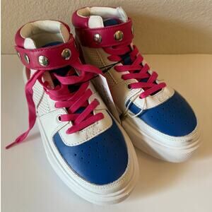 NWT Rebecca Minkoff Colorblock Leather Lace-Up Sneakers White/Pink/Blue Womens 6